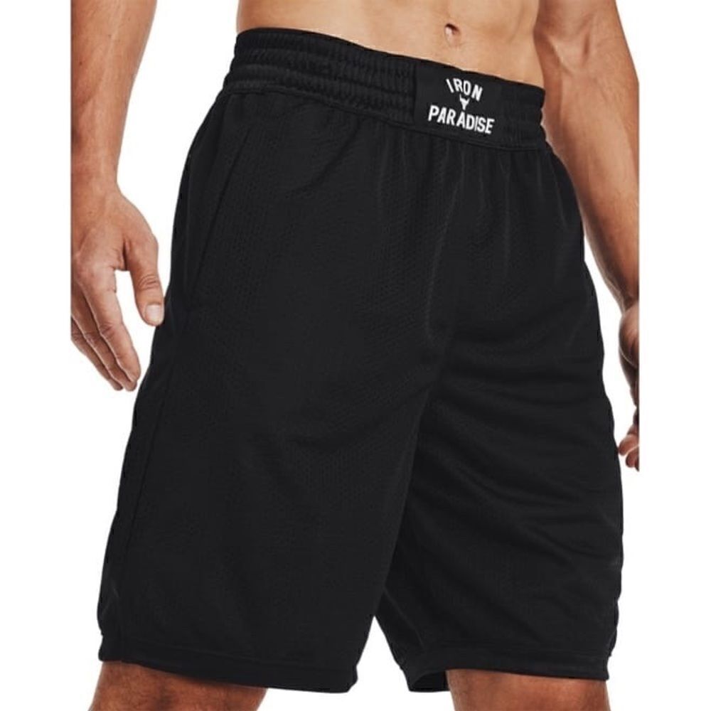 Under Armour UA Project Rock Iron Paradise Black Mesh Shorts Men's Size Small S